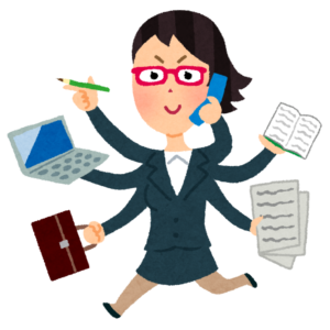 マルチタスクをする女性のイラスト