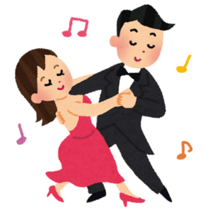 優雅に社交ダンスを踊っている男女のイラスト